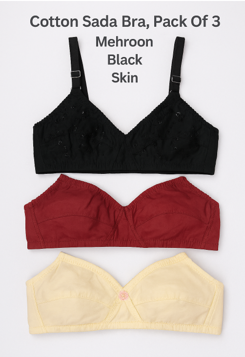 Pack of 3 Bra's Maroon, Black, Beige